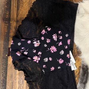 PINK Victoria's Secret Black and Pink Floral Panties